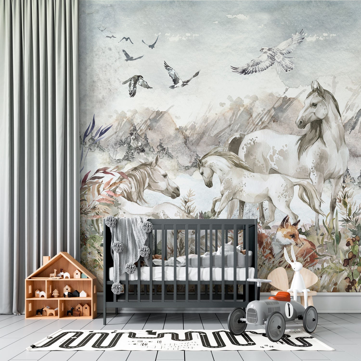 MIGHTY BEAUTY / Papel pintado infantil con caballos, Fotomural de