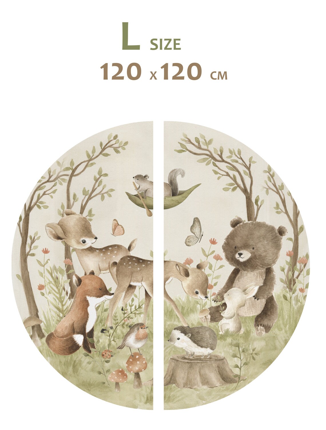 Woodland Animals Wall Sticker Round Forest Nursery Decor Bear Deer Fox ...