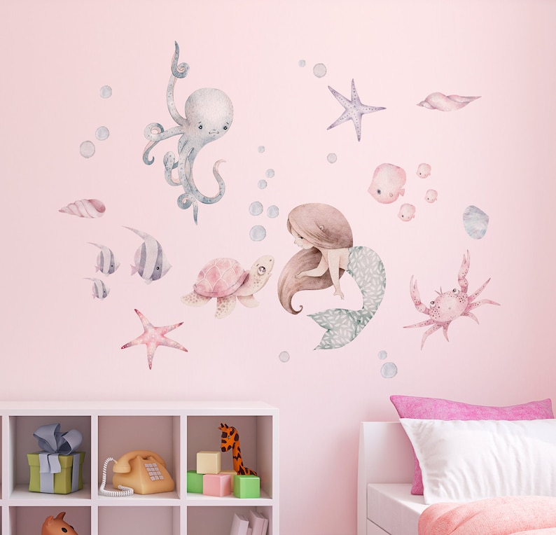 MERMAID Wall Decal / Soft Sea Decal / Mermaid Decorations / Etsy