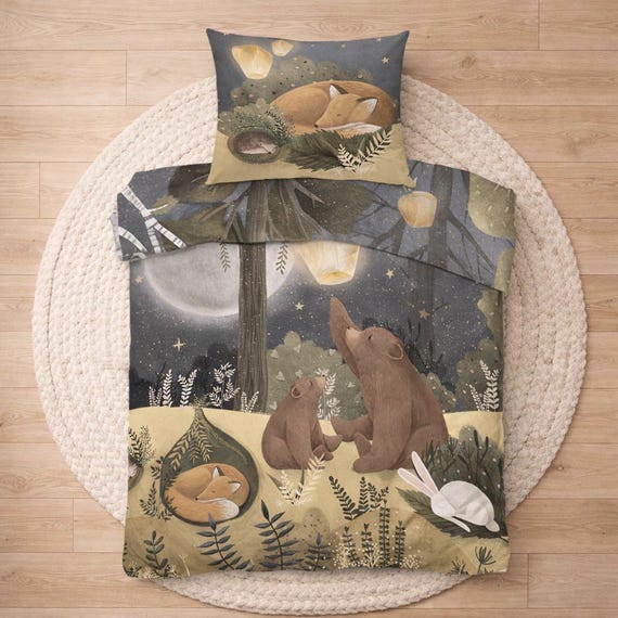 Babybettwäsche-Set aus Baumwolle – Schlafende Waldtiere, OEKO-TEX®-zertifiziert, neutrale Babyausstattung, Bettbezug für Kleinkinder