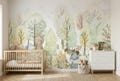 Woodland Kids Wallpaper \u2013 Forest Animal Mural | Neutral Nursery Decor | Custom Size | Peel & Stick or Non-Woven