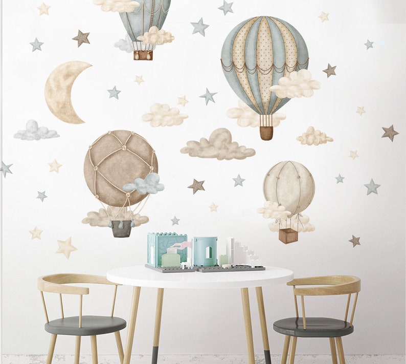 STARDUST Heißluftballon Kinderzimmer Wandaufkleber / Sterne und Wolken Wandaufkleber Bild 2