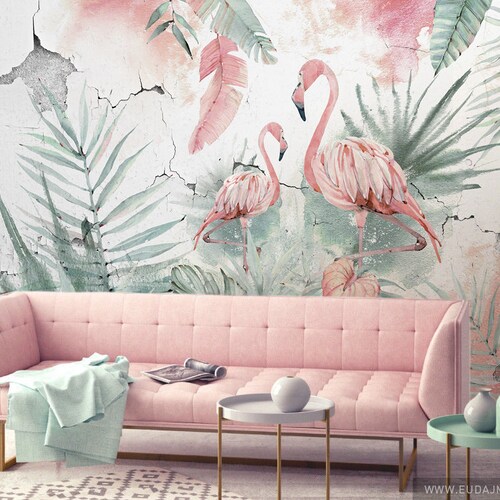 FLAMINGOS / Kids Wallpaper Flamingos / Watercolor Safari Etsy