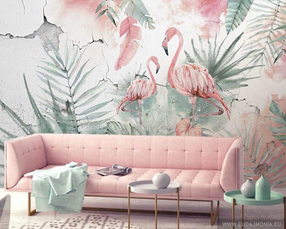 FLAMINGOS / Kids Wallpaper Flamingo / Wallpaper Flamingos / | Etsy