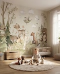 Little One Wallpaper \u2013 Woodland Animals Mural for Nursery | Custom Size | Peel & Stick or Non-Woven | Kids Room Wall Decor product logo