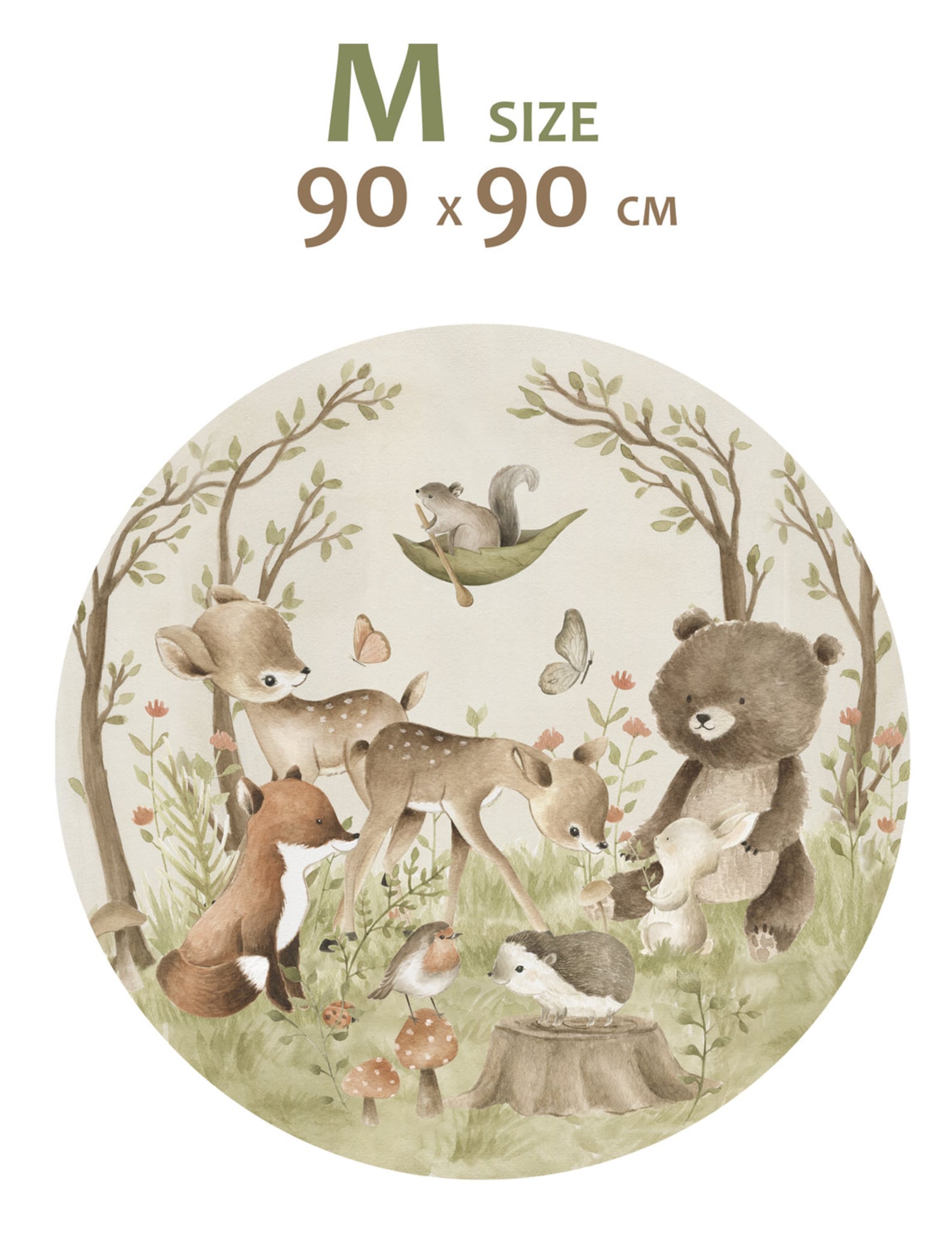 Woodland Animals Wall Sticker Round Forest Nursery Decor Bear Deer Fox ...