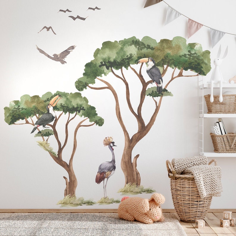 SAVANNA TREE safari nursery decor / Africa tree wall decal / Safari Jungle Wall Stickers image 1