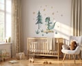 Cute Dragon Wall Stickers Woodland Dragon Nursery Decor Forest Theme Baby Room Wall Decals Watercolor Kids Room Art