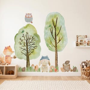 Forest Animals Wall Decals for Kids Room Watercolor Woodland Nursery Decor