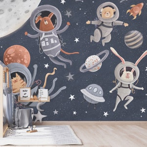 ASTRO Space Animals Kids Room Wallpaper / Space Wallpaper for Kids Room