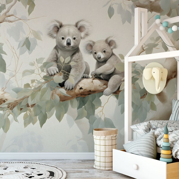 KOALA KINGDOM / Papier peint jungle pour enfants, Peinture murale Animaux d'Australie