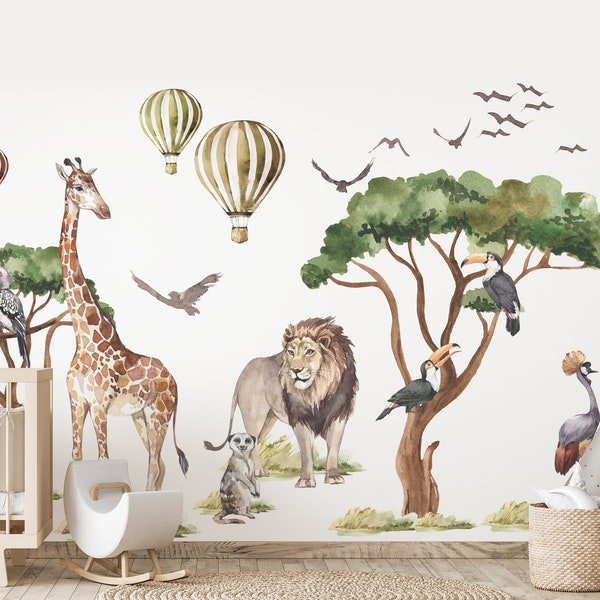 Big SAVANNA set - kids room decal / Plastic-Free / Watercolour Wall Decals