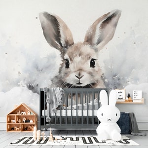 Carta da parati per bambini "Frosty Bunny" - murale con coniglietto invernale | Fatto su misura | Autoadesivo o non tessuto | Decorazione della cameretta dei bambini