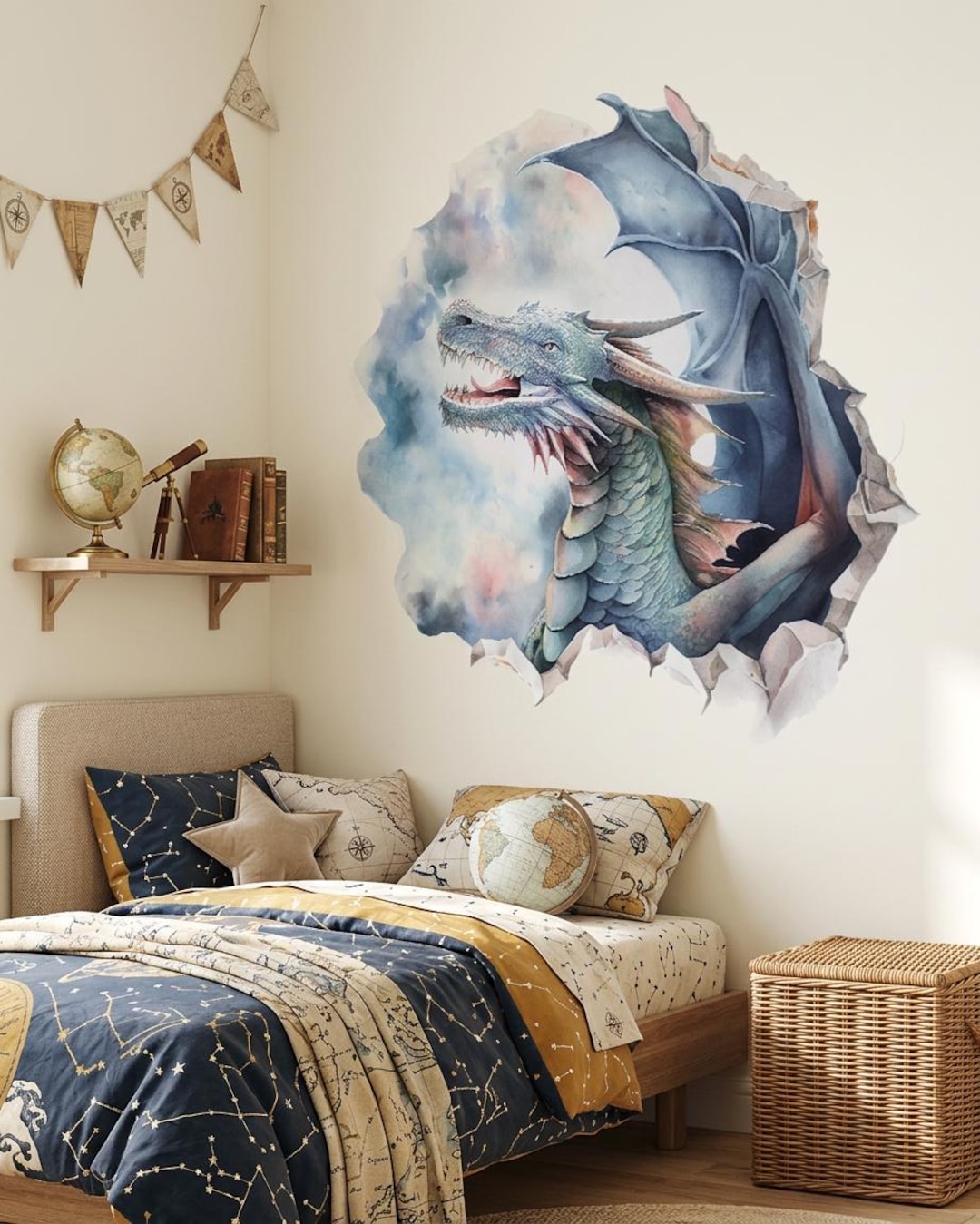 3D Dragon Wall Decal Watercolor Fantasy Illustration for Kids Room - Etsy