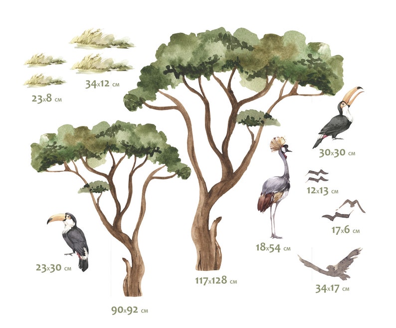 Duży zestaw SAVANNA / Naklejki na ścianę dla dzieci / Akwarela zdjęcie 4