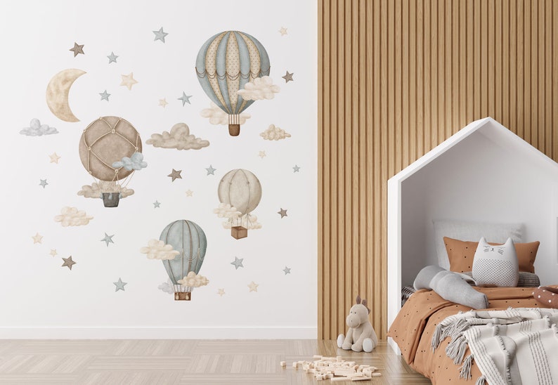 STARDUST Heißluftballon Kinderzimmer Wandaufkleber / Sterne und Wolken Wandaufkleber Bild 6