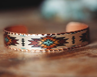 BOHEMIAN BRACELET | Long Lasting Cuff | Best Ethnic Jewelry | Southwest Bracelet | Native American Hand Painted Aztec Wilderness Bracelet