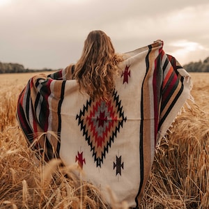 NATIVE INSPIRED BLANKET | Navajo Yoga Rug | Adorable Blanket | Treadle Loom Rugs | Great High Quality Hand Dyed Fibers Mexican Ethnic Rug