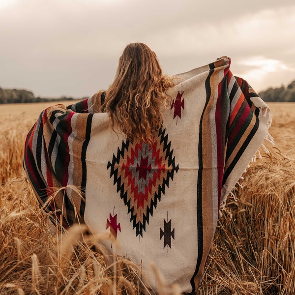 NATIVE INSPIRED BLANKET | Navajo Yoga Rug | Adorable Blanket | Treadle Loom Rugs | Great High Quality Hand Dyed Fibers Mexican Ethnic Rug