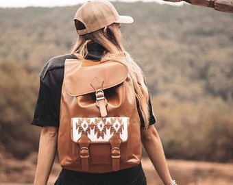 ETHNIC BAGPACK | Premium Backpack | Woven Unisex Bag | Faux Leather Bag | Modern Large Stylish Native American Patterns Backpack