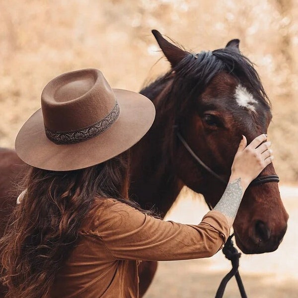 BOHEMIAN FEDORA HAT | Wool Felt Headpiece | Woven Ribbon Hat | Handcrafted Wool Hat | Aesthetic High Quality Coachella Hat With Drawstring