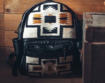 NATIVE INSPIRED BACKPACK | Mexican Bag | Handwoven Backpack | Ethnic Patterns Bag |Modern Designer Authentic Travel Leather Backpack