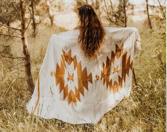 MEXICAN BLANKET | Native Inspired Rug | Hand Dyed Blanket | Rustic Cotton Rug | Mexican Traditional High Quality Artisanal Handmade Blanket