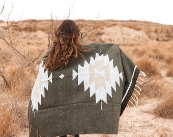 ALBUQUERQUE BLANKET | Antique Boho Rug | Best Travel Blanket | Ethnic Design Rug | Adorable Southwestern Mexican Inspired Blanket