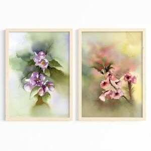 set of 2 fine art print, instant download pink flower print, watercolor art print, room decor download wall art, watercolor flower print art
