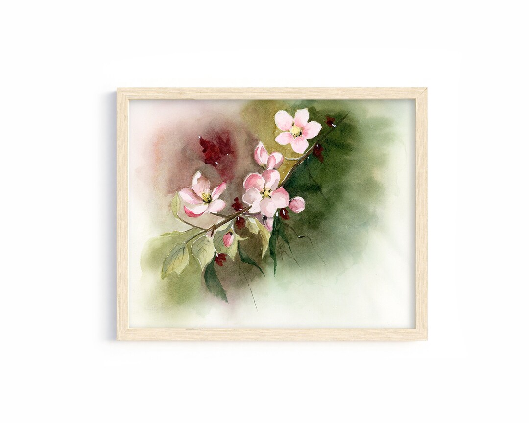 Pink Flower Watercolor Art Print, Botanical Wall Decor (digital ...