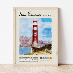 San Francisco Travel Poster | Watercolour & Ink Design Digital Art Print | Vintage Wall Decor
