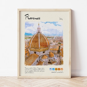 Florence Travel Poster | Watercolour & Ink Design Digital Art Print | Vintage Wall Decor