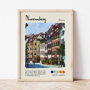 Nuremberg Travel Poster | Watercolour & Ink Design Digital Art Print | Vintage Wall Decor