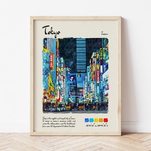 Tokyo Travel Poster | Watercolour & Ink Design Digital Art Print | Vintage Wall Decor
