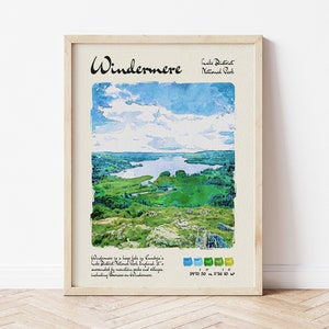 Windermere Lake District National Park Travel Poster | Watercolour & Ink Design Digital Art Print | Vintage Wall Decor