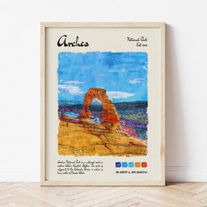 Arches National Park Travel Poster / Acquerello & Ink Design Digital Art Print / Vintage Wall Decor
