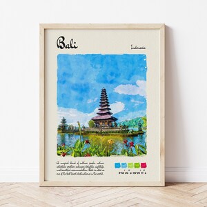 Bali Travel Poster | Watercolour & Ink Design Digital Art Print | Vintage Wall Decor