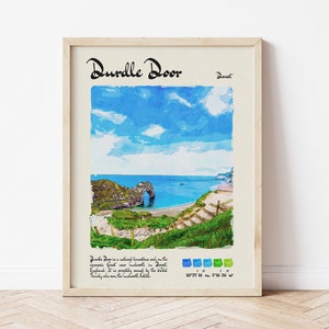 Durdle Door Travel Poster | Watercolour & Ink Design Digital Art Print | Vintage Wall Decor