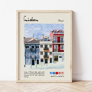 Lisbon Travel Poster | Watercolour & Ink Design Digital Art Print | Vintage Wall Decor