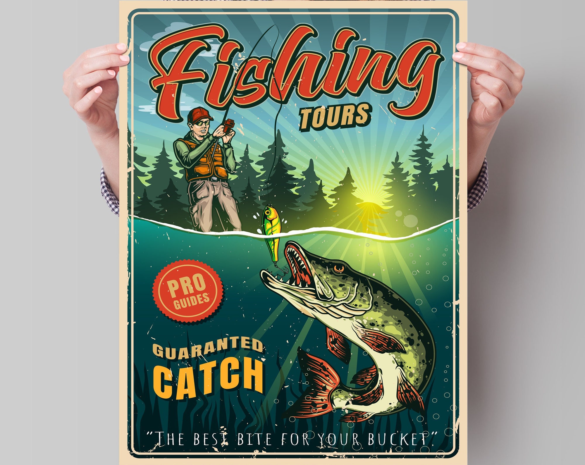 Discover Vintage Fishing Poster - Fishing Tours Art Print