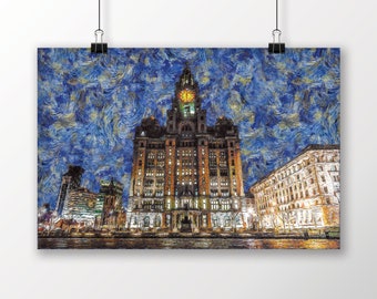 Starry Night in Town Vincent Van Gogh Wall Picture 8x10 Art Print