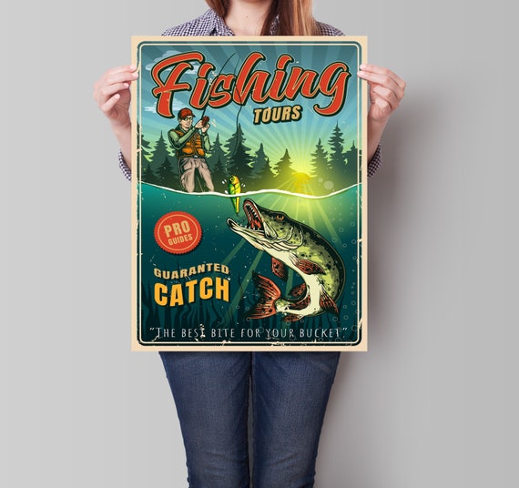 Vintage Fishing Poster Fishing Tours Art Print Etsy