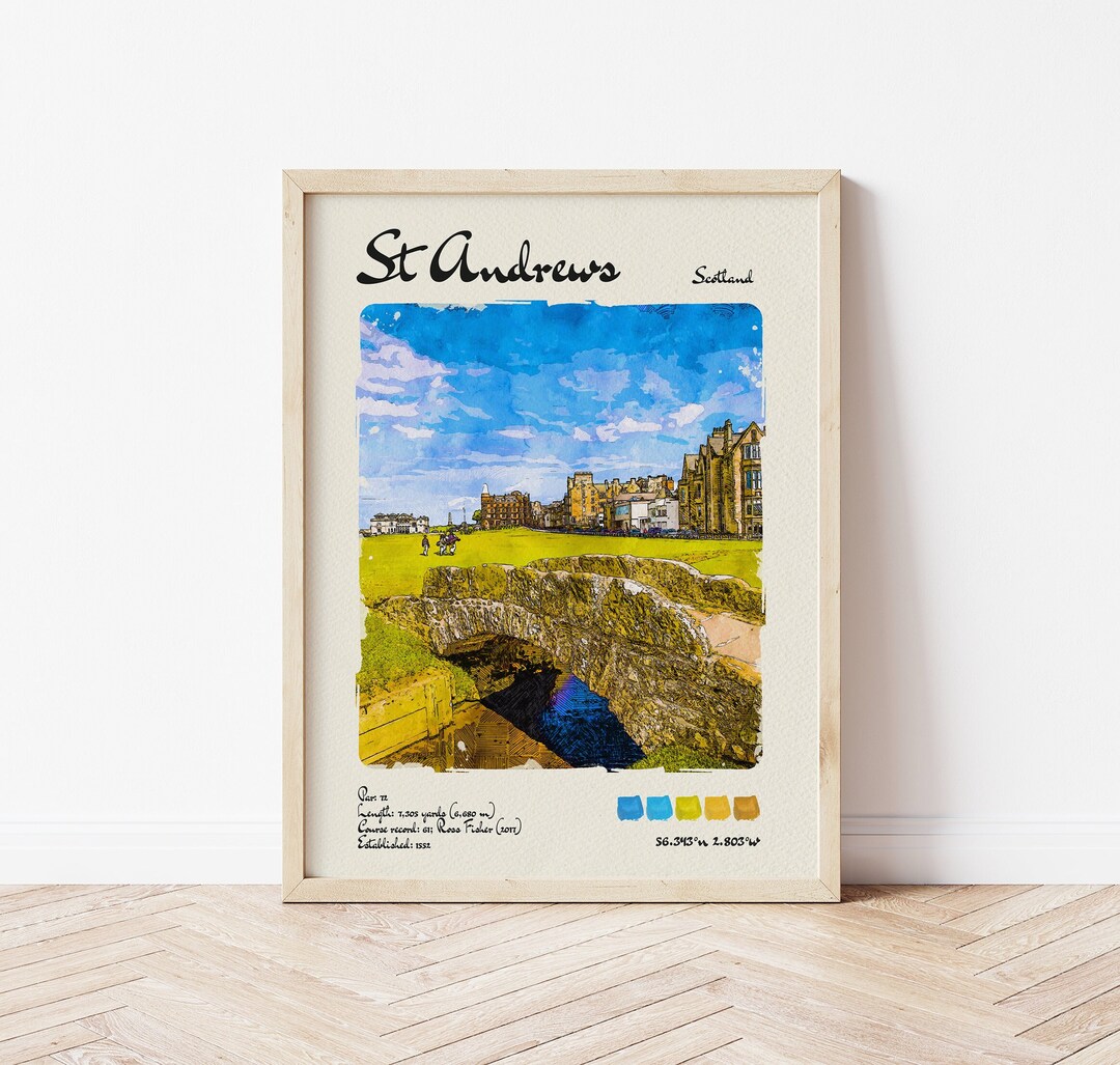 St Andrews Golf Course Travel Poster | Watercolour & Ink Design Digital ...