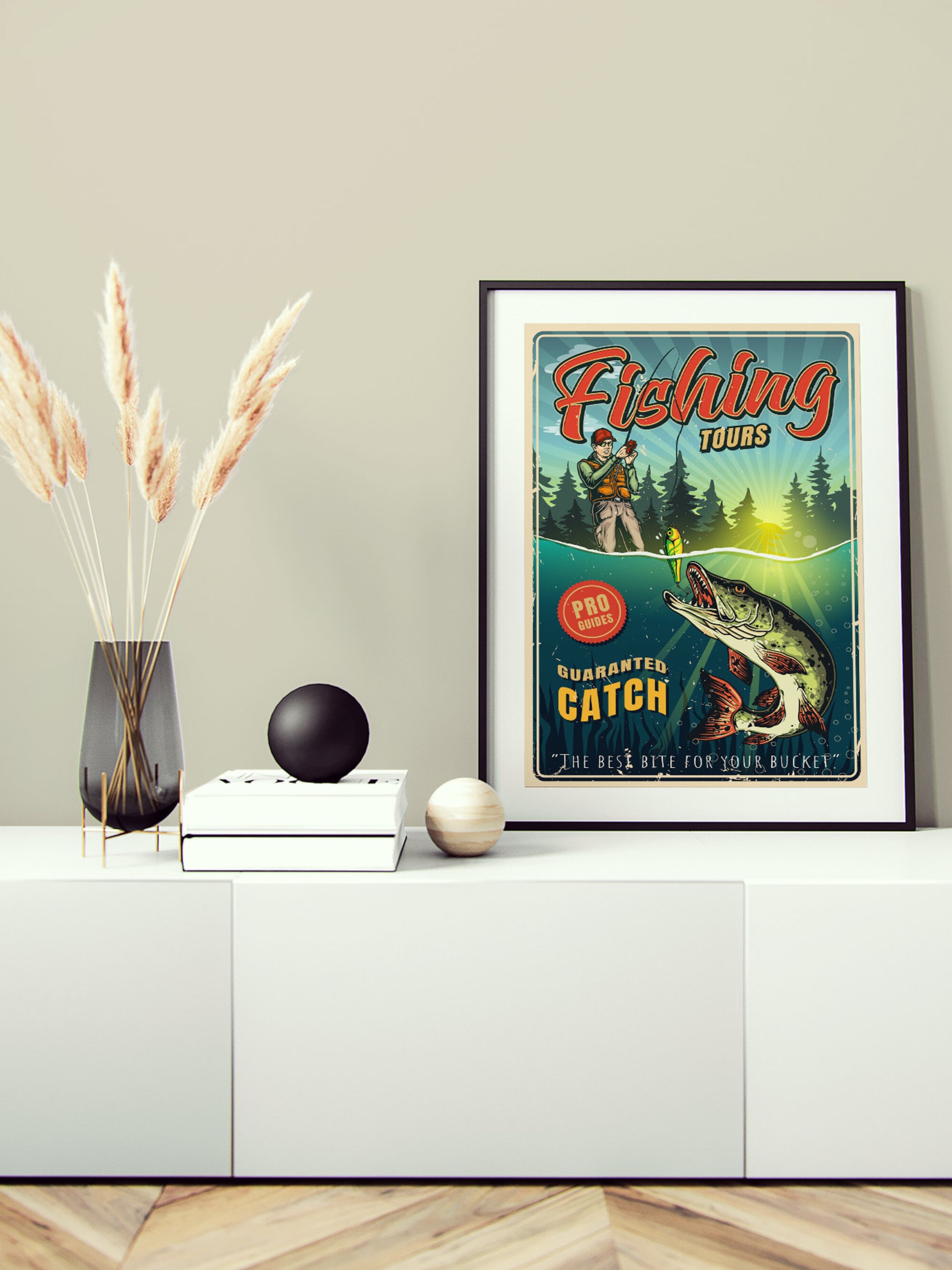 Vintage Fishing Poster - Fishing Tours Art Print