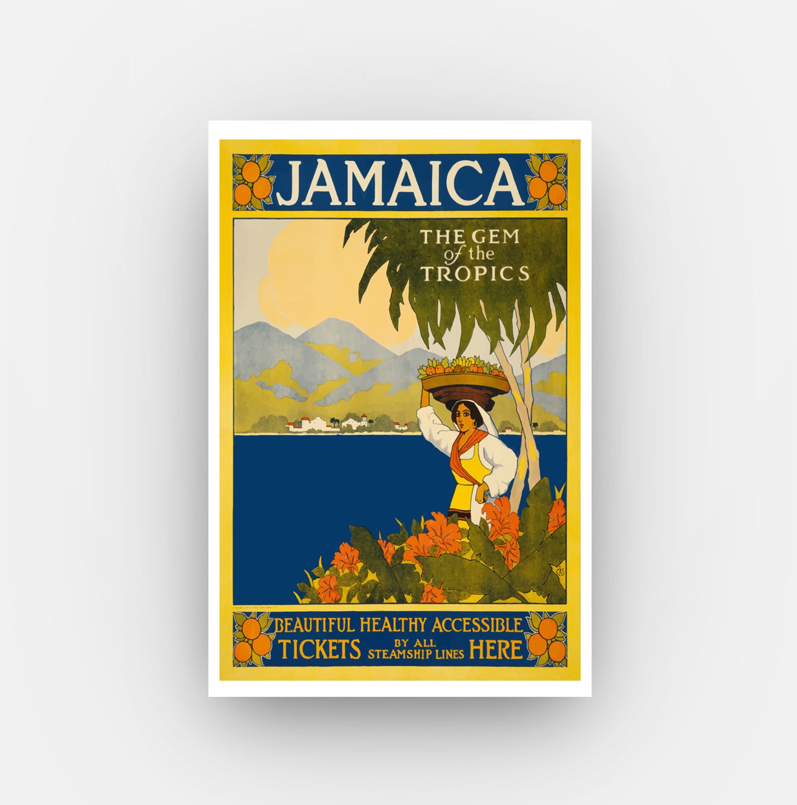 Jamaica Vintage Travel Poster on Canvas The Gem of the Etsy