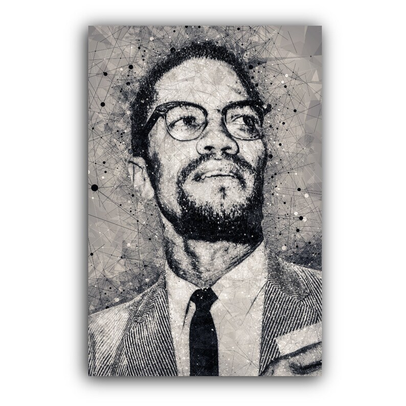 Malcolm X Canvas Wall Art Print Geometric Black and White Etsy