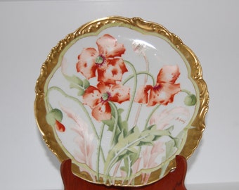 Antique - Limoges - Orange/Red Poppy Plate - Signed