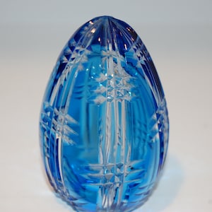 Vintage - Magda Nemeth Ajika - Blue Cut To Clear - Crystal Egg Paperweight