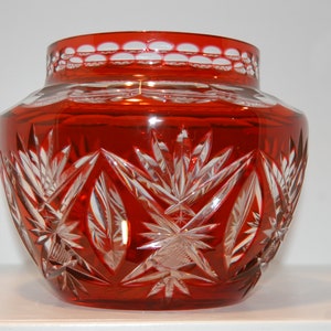 Antique - Val Saint Lambert - Large - Red & Clear Crystal Vase