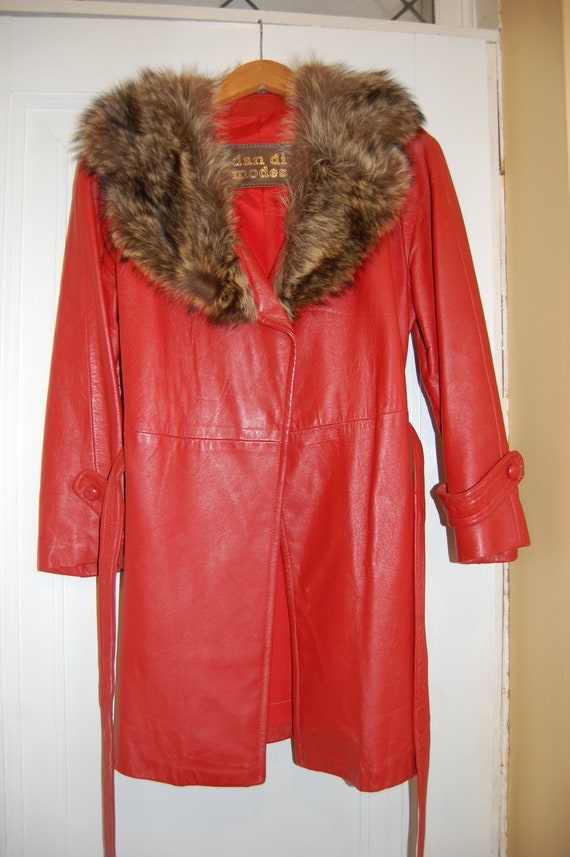 Vintage - Dan Di Mode - Red Leather Trench Coat/Ja